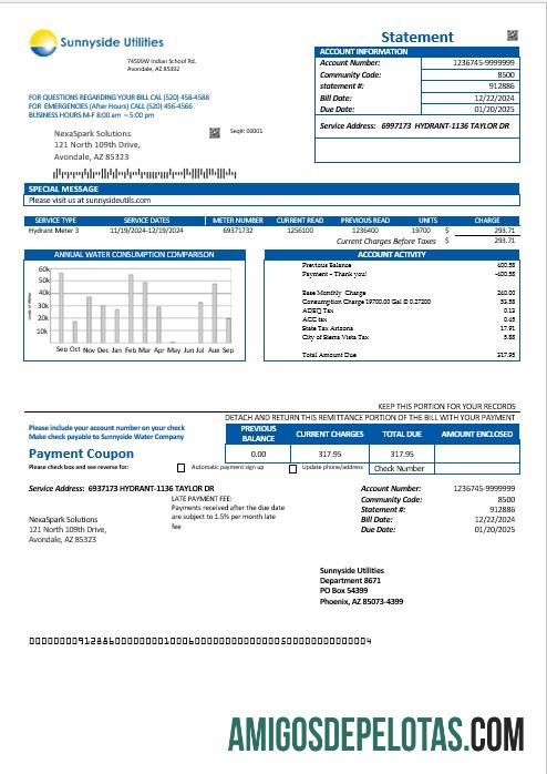 realista Modelo de conta de serviços públicos de água da USA Washington Sunnyside Utilities em formatos Word e PDF